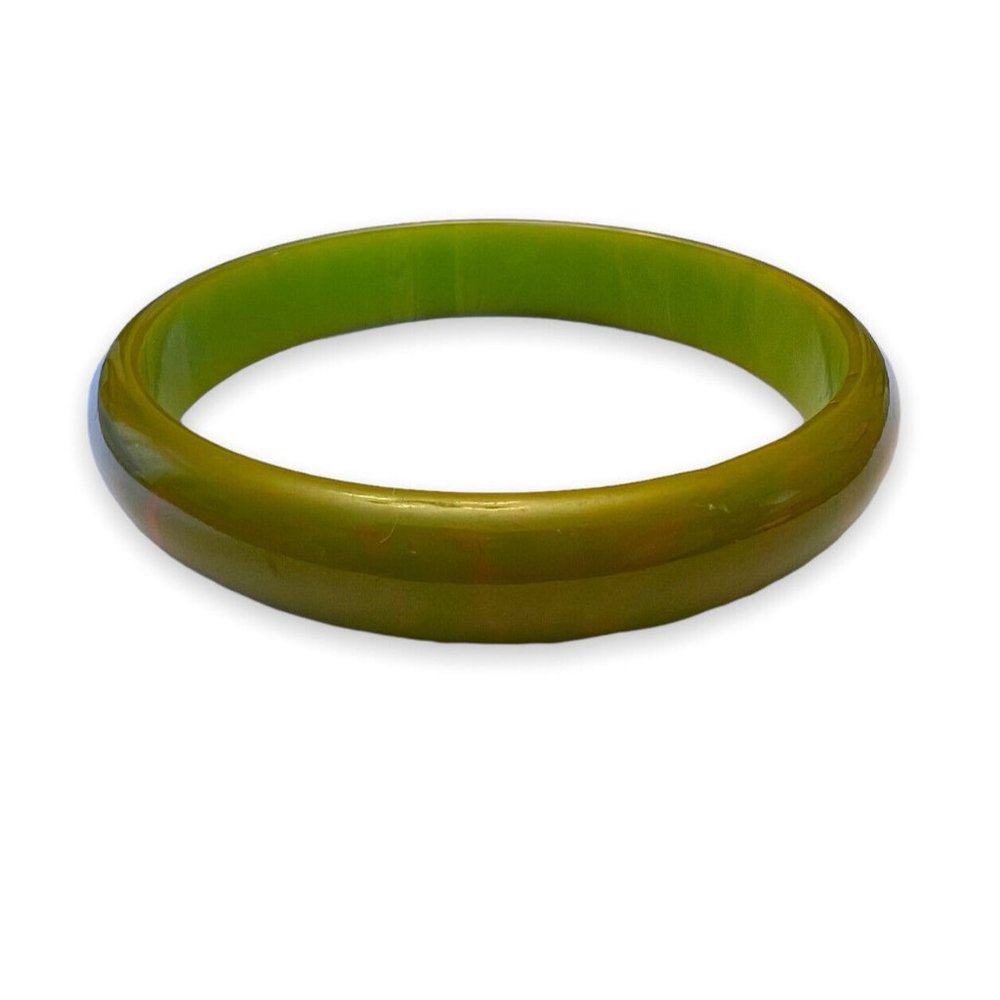 Green Yellow Marbled Bakelite Vintage‎ Bangle Bracelet